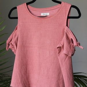 Madewell Orange Open Shoulder Tie Sleeve Top